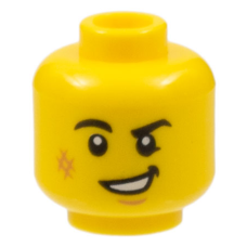 Eredeti, új LEGO férfi fej sebhely mintával, sárga (65644) - karakteres pótalkatrész minifigura építéshez