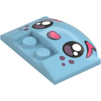 LEGO ék 3×4×2/3 íves tetején két bütyökkel és arc mintával, közép azúrkék (102962)