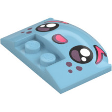 LEGO ék 3×4×2/3 íves tetején két bütyökkel és arc mintával, közép azúrkék (102962)