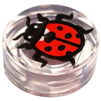 LEGO csempe 1×1 kerek katicabogár mintával, átlátszó (107749)