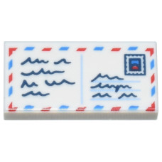 Eredeti, új LEGO csempe 1×2 levél/boríték mintával, fehér (106028) - igényes elem a részletgazdag alkotásokhoz