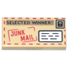 Eredeti, új LEGO csempe 1×2 levél/boríték mintával, sárgásbarna (109208) - igényes elem a részletgazdag alkotásokhoz