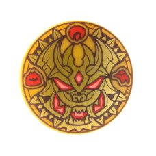 Eredeti, új LEGO kerek pajzs sárkányfej mintával, gyöngyház arany (105523) - védelmi felszerelés minifigura sereg alkotásához