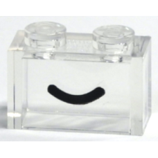 LEGO kocka 1x2 ívelt vonal mintával (mosoly), átlátszó (3065pb24)