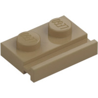 LEGO lapos elem 1×2 egyik oldala mentén ajtósínnel, sötét sárgásbarna (32028)