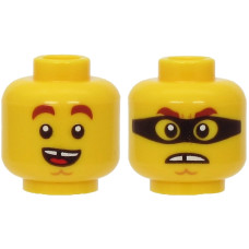 LEGO férfi fej kétarcú álarcos foghíjas mérges/nevető arc mintával, sárga (68031)