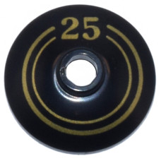 LEGO tál fordított 2x2 arany kör és '25' felirat mintával, fekete (105609)