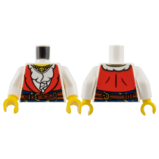 Eredeti, új LEGO felsőtest fodros ing aranycsatos öv és nyaklánc mintával, fehér (76382) - egyedi minifigura készítéshez