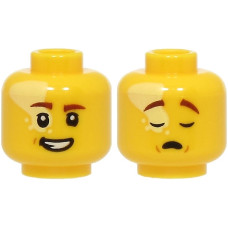 LEGO férfi fej kétarcú egyik szeme körül pacás mosolygó/alvó arc mintával, sárga (3626pb3684)