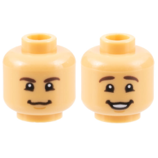 LEGO férfi fej kétarcú mosolygó/nevető arc mintával, közép sárgásbarna (100329)
