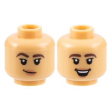 LEGO női fej kétarcú mosolygó/nevető arc mintával, közép sárgásbarna (101041)