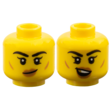 LEGO női fej kétarcú mosolygó arc és arany fog mintával, sárga (3274)
