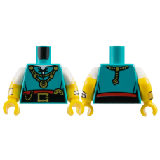 Eredeti, új LEGO felsőtest fűzős ing, arany nyaklánc, öv és iránytű mintával, sötét türkizkék (76382) - egyedi minifigura készítéshez