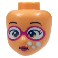 LEGO Friends női fej buborék és úszószemüveg mintával, testszínű (1425)