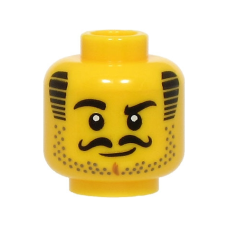 LEGO férfi fej bajusz, borosta és pajesz mintával, sárga (107573)