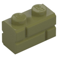 LEGO kocka 1x2 módosított tégla mintás, olajzöld (98283)