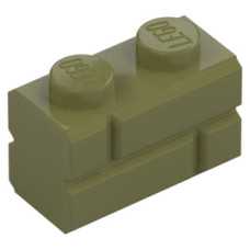 LEGO kocka 1x2 módosított tégla mintás, olajzöld (98283)