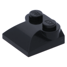 LEGO kocka 2x2 tetején kettő bütyökkel és ívelt résszel, fekete (47457)
