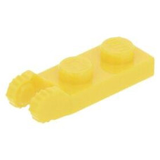LEGO lapos csuklós elem 1×2 végén függőleges kettős villával, sárga (44302/54657)