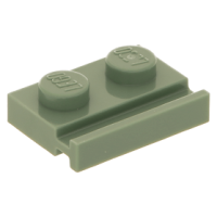 LEGO lapos elem 1x2 egyik oldala mentén ajtósínnel, homokzöld (32028)