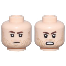 LEGO férfi fej kétarcú borostás arc mintával, világos testszínű (3274)