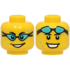 LEGO férfi fej kétarcú úszószemüveges mosolygó arc mintával, sárga (109339)