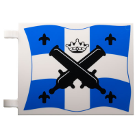 LEGO zászló 6×4 keresztezett ágyúk, korona és liliom mintával, fehér (103621)