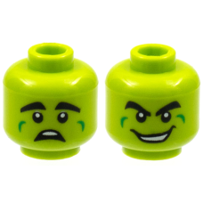 LEGO férfi fej kétarcú mosolygó/ijedt arc mintával, lime (84790)