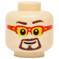 LEGO férfi fej szakáll és szemüveg mintával (Vasember/Iron Man), világos testszínű (106850)