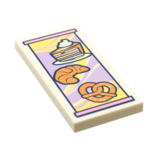 LEGO csempe 2×4 torta, perec és croissant mintával, fehér (75693)