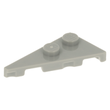 LEGO ék/szárny alakú lapos elem 4x2 balos (27°) 2db bütyökkel, világosszürke (65429)