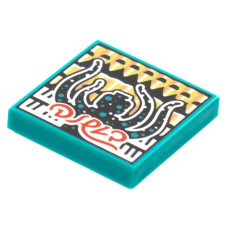 LEGO csempe 2×2 csápos fekete figura mintával (Vidiyo BeatBit album), sötét türkizkék (3068pb1783)