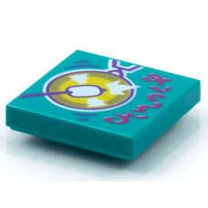 LEGO csempe 2×2  gong mintával (Vidiyo BeatBit album), sötét türkizkék (3068pb1545)