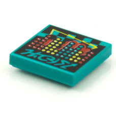 LEGO csempe 2×2  színes pontok mintával (Vidiyo BeatBit album), sötét türkizkék (3068pb1612)