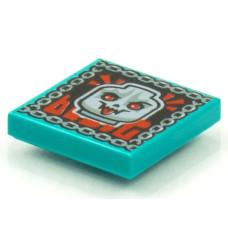 LEGO csempe 2×2  űrhajós piros szemű és nyelvű csontvázfej mintával (Vidiyo BeatBit album), sötét türkizkék (3068pb1548)