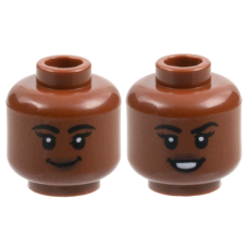 LEGO női fej kétarcú nevető/mosolygó arc mintával, vörösesbarna (1781)