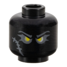 Eredeti, új LEGO fej gonosz arc mintával, fekete (102982) - karakteres pótalkatrész minifigura építéshez