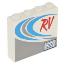 LEGO kocka 1×4×3 RV felirat mintával, fehér (55574)