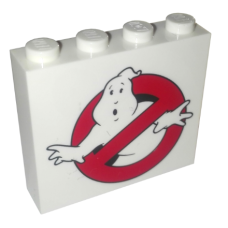 LEGO kocka 1×4×3 Szellemirtók logó mintával, fehér (68407)
