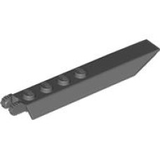 LEGO lapos csuklós elem 1×8 végén függőleges kettős villával szélein lehajló oldalakkal, sötétszürke (30407/14137)