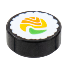 LEGO csempe 1×1 kerek sushi tekercs mintával, fekete (80058)