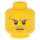 LEGO férfi fej kétarcú sebhelyes bajuszos mosolygó/mérges arc mintával, sárga (18339)