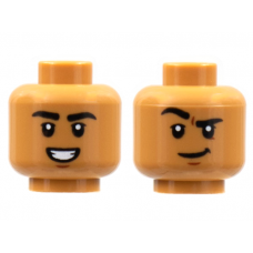 LEGO férfi fej kétarcú mosolygó/nevető arc mintával, középsötét testszínű (74992)
