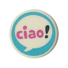 LEGO csempe 1×1 kerek 'ciao' felirat mintával, fehér (98138pb276)