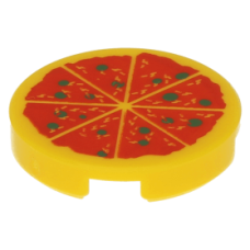 Nagyítás: LEGO csempe kerek 2×2 pizza mintával, sárga (81867) - Bütyökbazár Eredeti, új LEGO csempe kerek 2×2 pizza mintával, sárga (81867) - igényes elem a részletgazdag alkotásokhoz