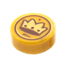 Eredeti, új LEGO csempe 1×1 kerek érme korona mintával, gyöngyház arany (84438) - igényes elem a részletgazdag alkotásokhoz