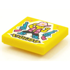 LEGO csempe 2×2 cowboy és revolver mintával (Vidiyo BeatBit album), sárga (3068bpb1540)