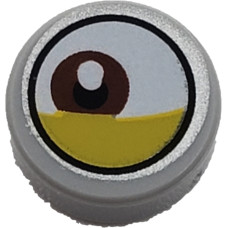 LEGO csempe 1×1 kerek vörösesbarna színű szem és sárga szemhéj mintával, világosszürke (69071)