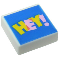 LEGO csempe 1×1 'HEY!' felirat mintával, fehér (3070bpb154)