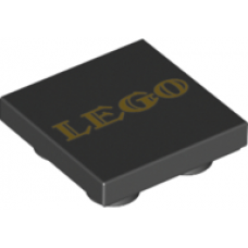 LEGO csempe 2×2 alul négy bütyökkel 'LEGO' felirat mintával, fekete (72130)